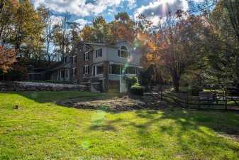 A backyard landscape in the fall