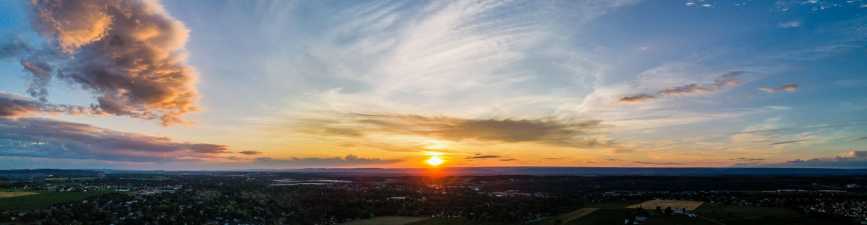 aerial drone photo at sunset