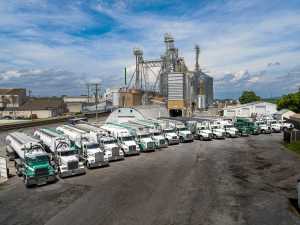 lineup of trucks in a parking lot at Triple-M-Farms