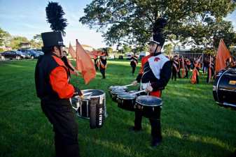 a high school marching band practice before a game