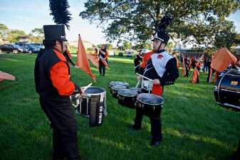 a high school marching band practice before a game