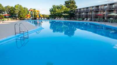 an empty pool at a hotel