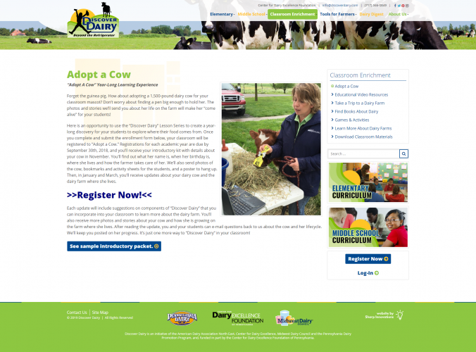 Discoverdairy classroom enrichment adopt a cow