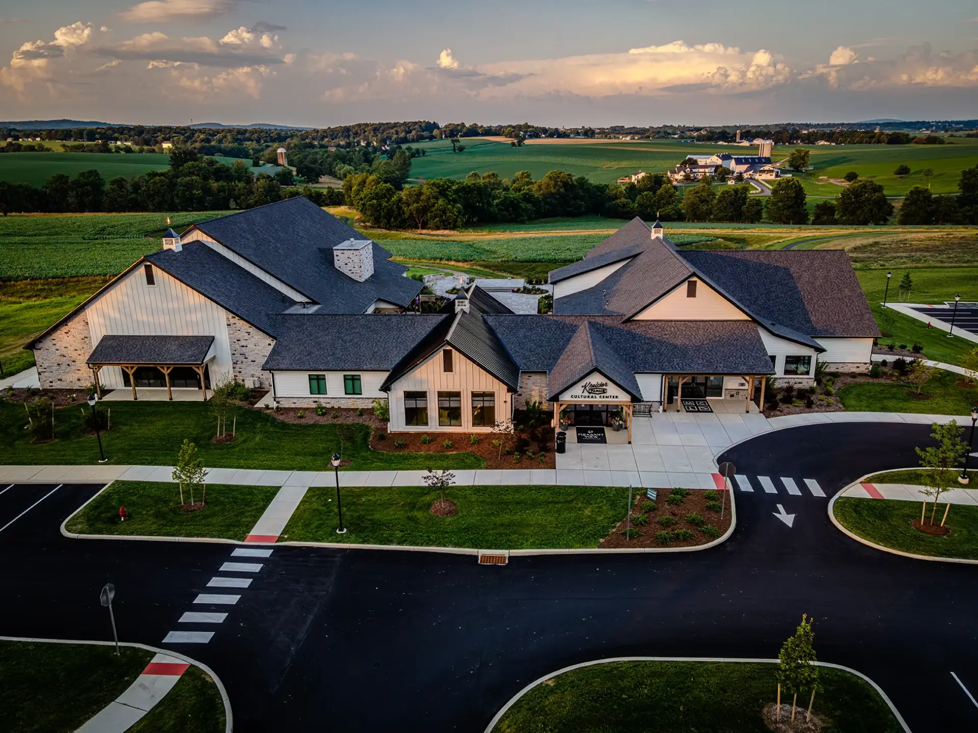 Aerial drone photo of the Sharp Innovations campus in Conestoga, Pennsylvania