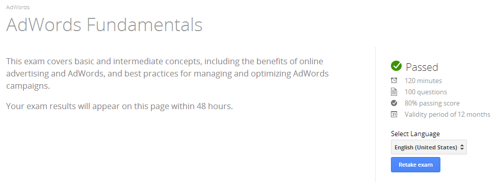 AdWords Fundamentals Requirements