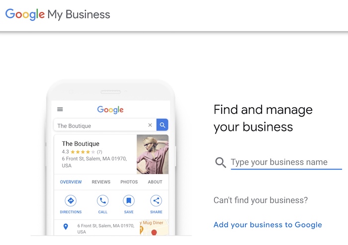 Google My Business setup step - search for your business