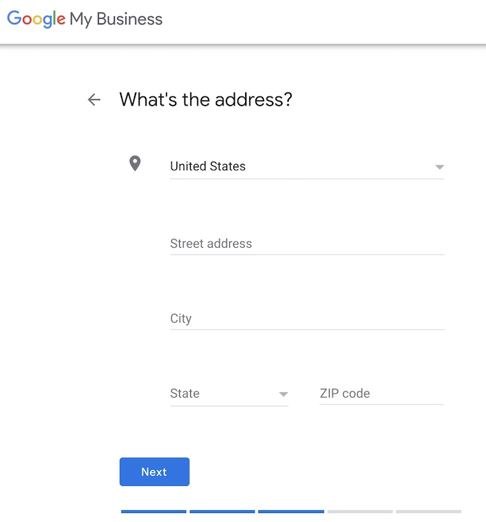 GMB step - enter your business address