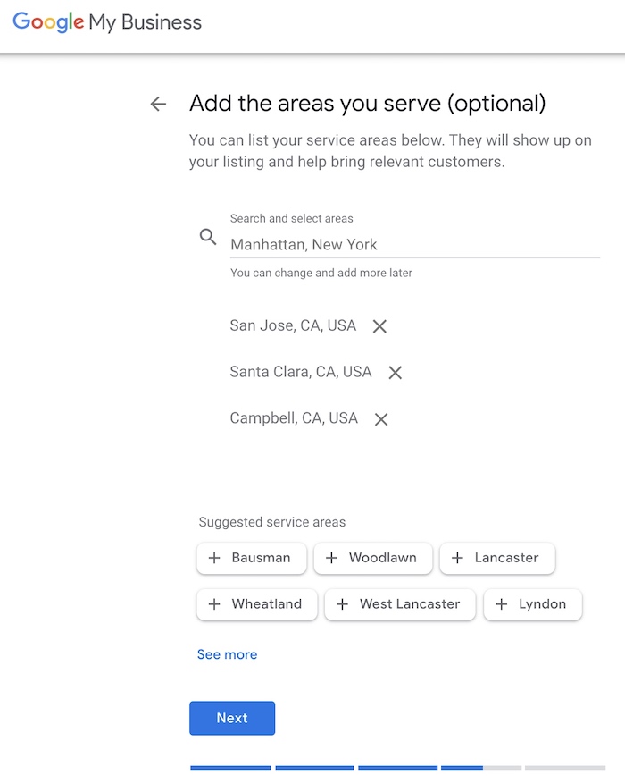 GMB setup - areas you serve