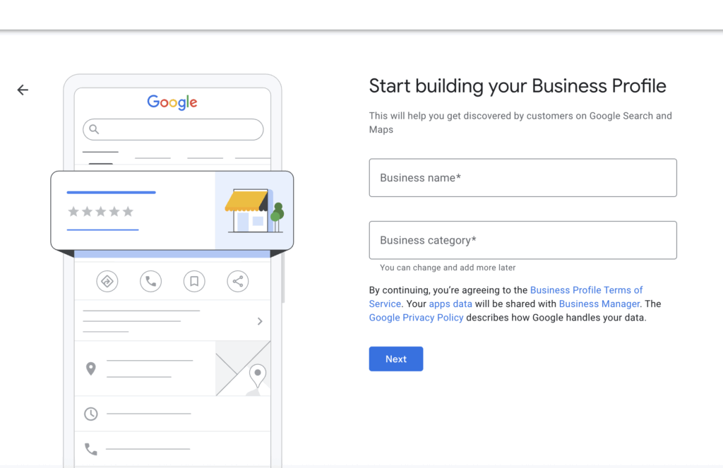 first step Google Business profile