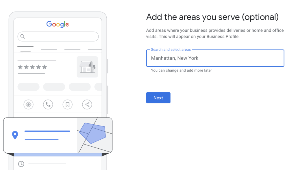 Google Business service area selection