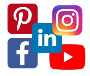 various social icons - pinterest, instagram, facebook, linkedin, and youtube