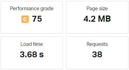 pagespeed score showing a "c" performance score