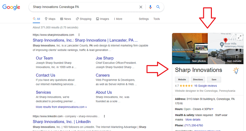 Sharp Innovations shows up in the knowledge panel in Google