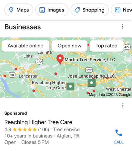 Google Maps Local Search Ad for Small Businesses