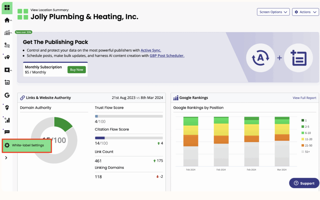 example of Bright Local dashboard 