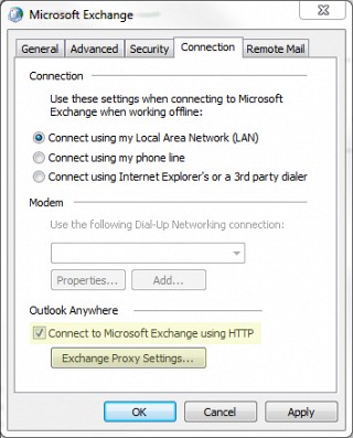 Clicking Exchange Proxy Settings