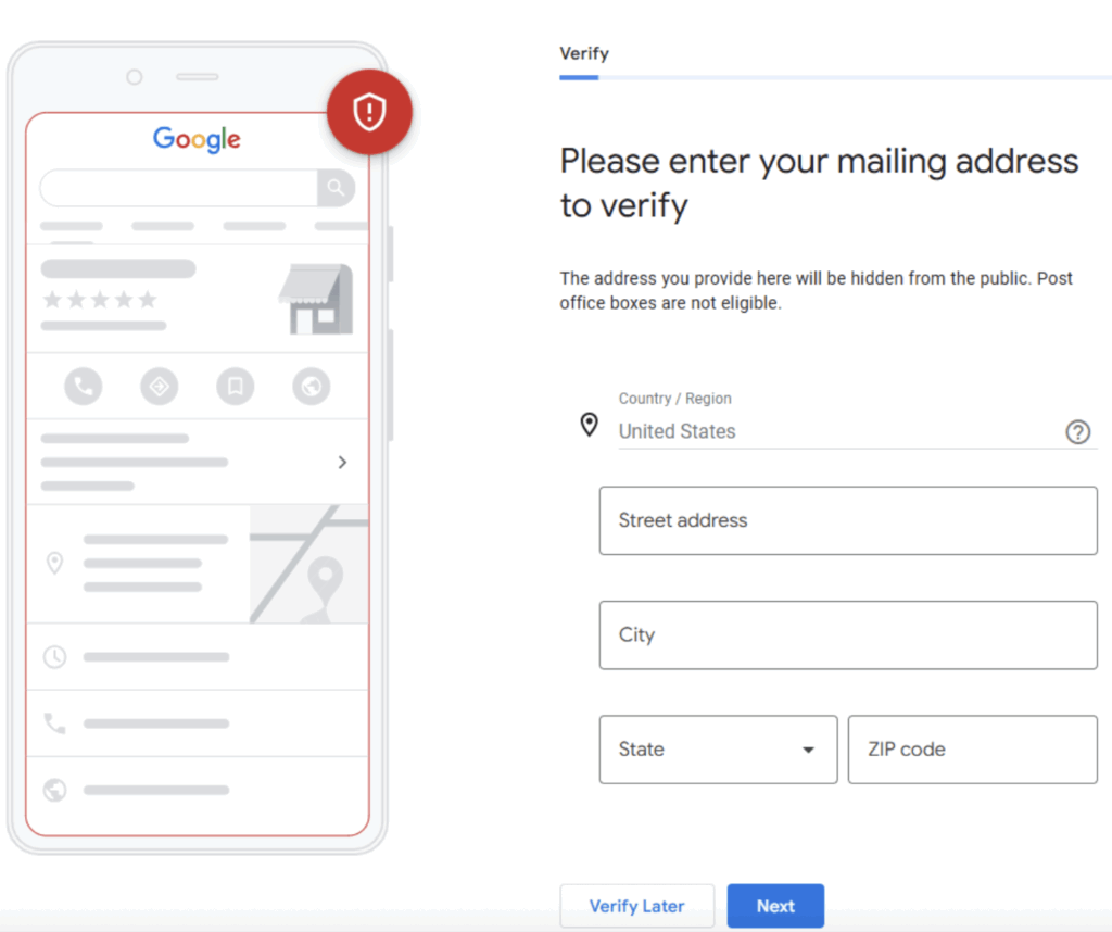 Verify address for Google Business