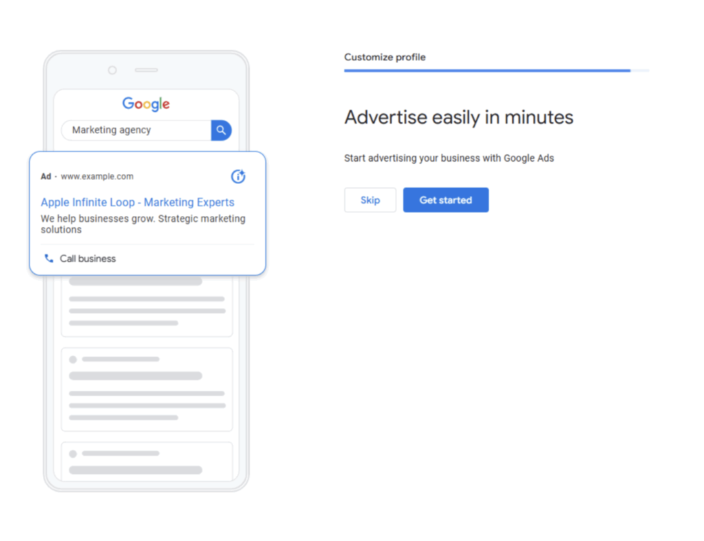 advertising during google business setup