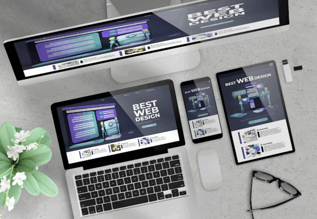 multiple device screens to represent mobile responsive design