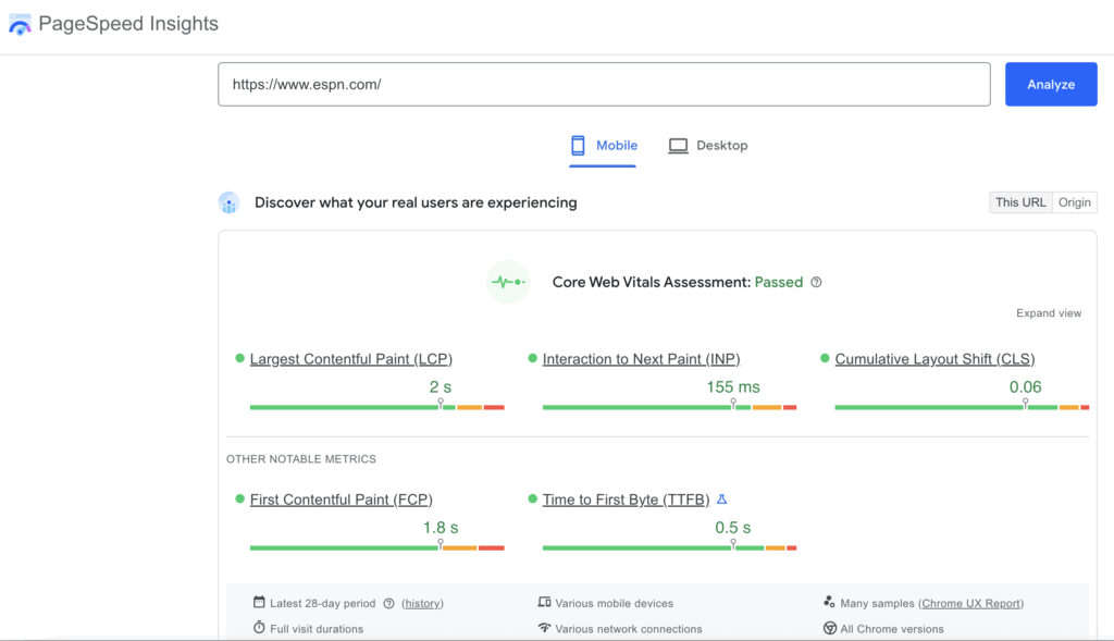 page speed insights